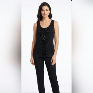Diane Von Furstenberg Black Top with Beaded Detail,  Size S.